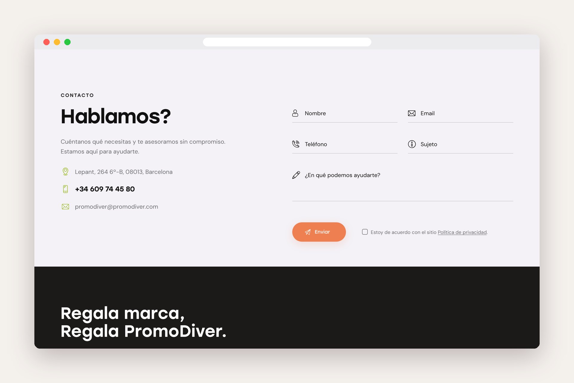 PromoDiver web – contacte